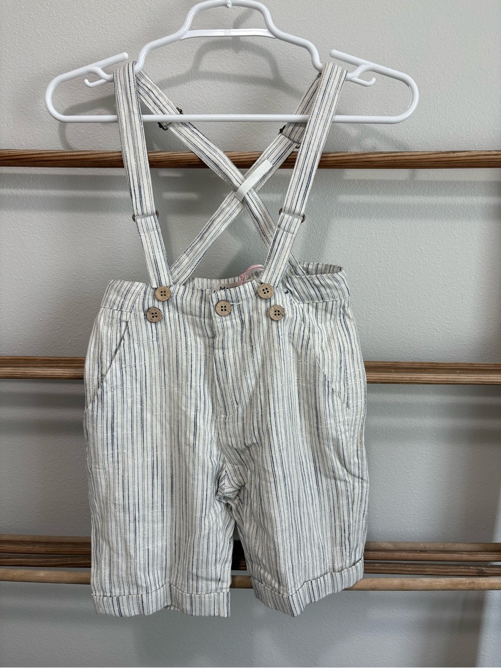 Mauve Kids Striped Suspender Shorts - Coastal Vintage Style